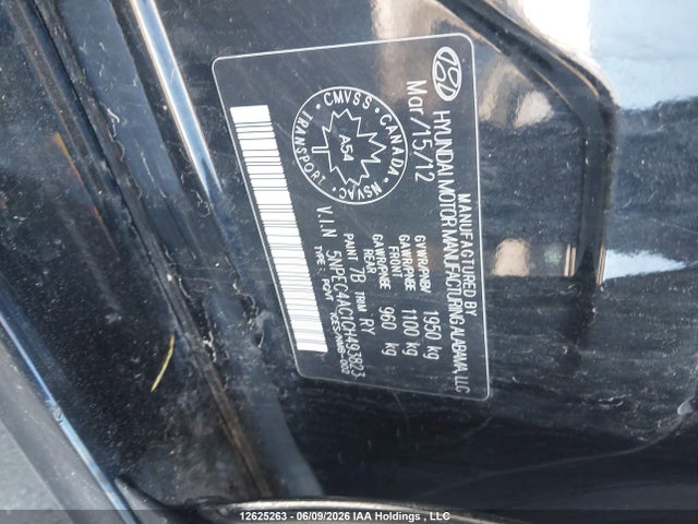 12625263 :رقم المزاد ، 5NPEC4AC1CH493823 vin ، 2012 Hyundai Sonata مزاد بيع