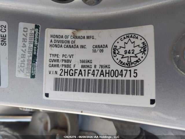 Aukcja sprzedaży 2010 Honda Civic Dx-g, vin: 2HGFA1F47AH004715, numer aukcji: 12625276