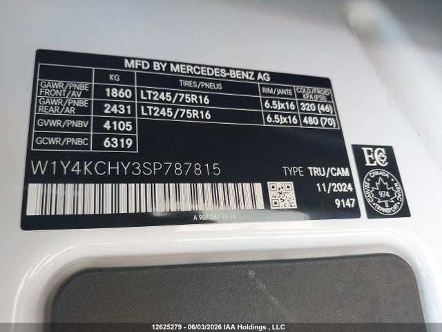 W1Y4KCHY3SP787815 Mercedes-Benz Sprinter 2500 High Roof 4-cyl Diesel