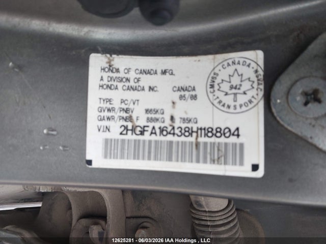 Aukcja sprzedaży 2008 Honda Civic Dx-g, vin: 2HGFA16438H118804, numer aukcji: 12625281