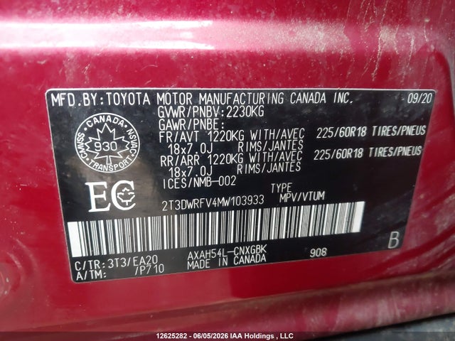 2T3DWRFV4MW103933 Toyota Rav4 Limited
