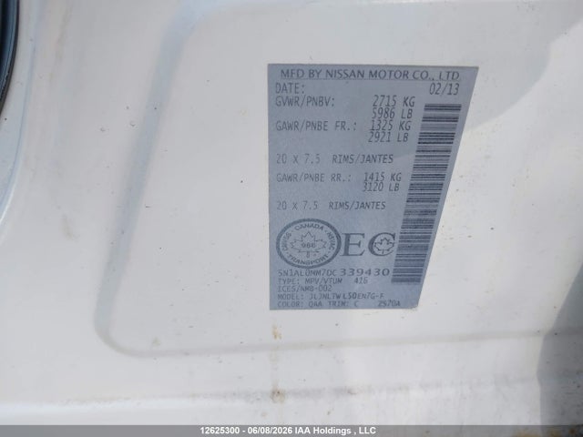 Продаж на аукціоні авто 2013 Infiniti Jx35, vin: 5N1AL0MM7DC339430, номер лоту: 12625300