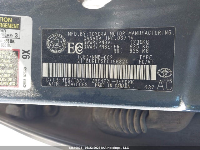12616831 :رقم المزاد ، 2T1BURHE5EC196824 vin ، 2014 Toyota Corolla Ce مزاد بيع