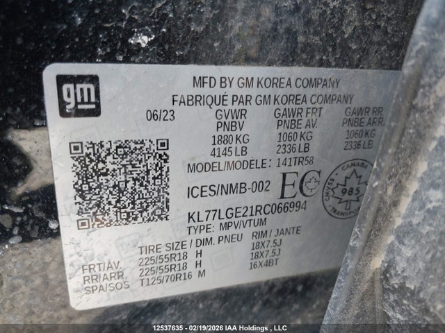 Продажа на аукционе авто 2024 Chevrolet Trax 1rs, vin: KL77LGE21RC066994, номер лота: 12537635