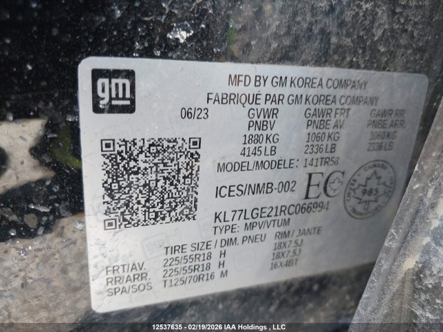 Продажа на аукционе авто 2024 Chevrolet Trax 1rs, vin: KL77LGE21RC066994, номер лота: 12537635