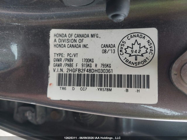 2013 Honda Civic Lx მანქანა იყიდება აუქციონზე, vin: 2HGFB2F48DH030361, აუქციონის ნომერი: 12625311