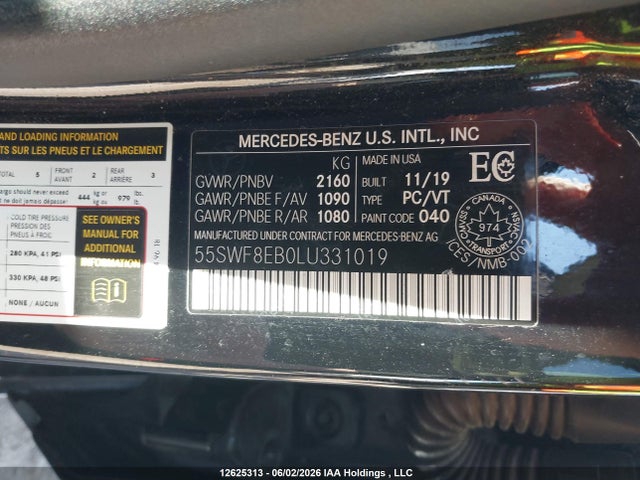 Продажа на аукционе авто 2020 Mercedes-benz , vin: 55SWF8EB0LU331019, номер лота: 12625313