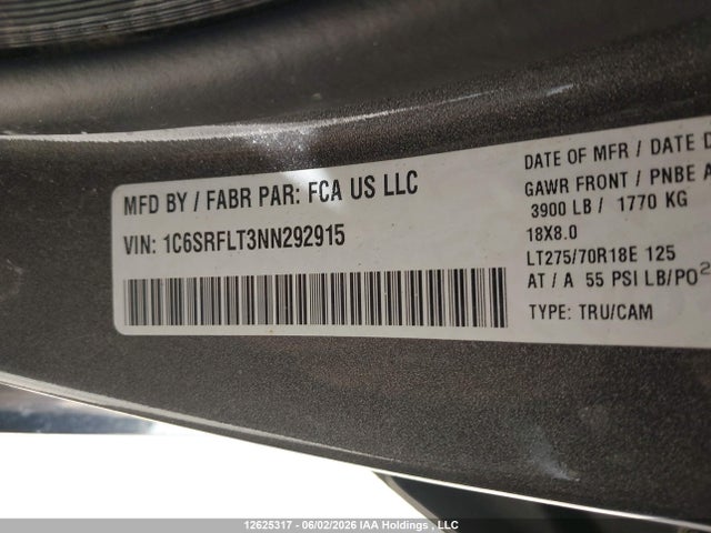 Продаж на аукціоні авто 2022 Ram 1500 Rebel, vin: 1C6SRFLT3NN292915, номер лоту: 12625317