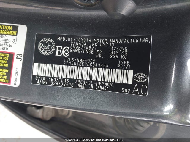 12620134 :رقم المزاد ، 2T1BU4EE3DC041694 vin ، 2013 Toyota Corolla Le مزاد بيع
