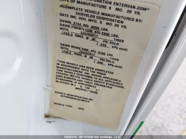 Aukcja sprzedaży 2020 Dodge Grand Caravan Se, vin: 2C7WDGBG2LR198143, numer aukcji: 12625319