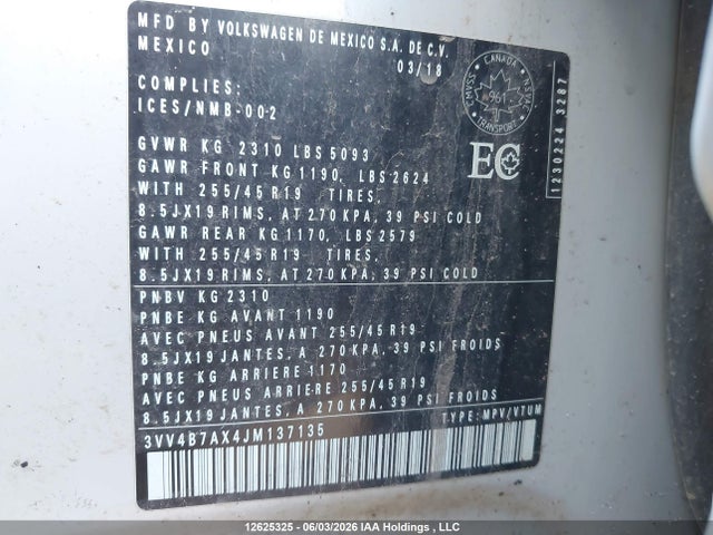 3VV4B7AX4JM137135 Volkswagen Tiguan Sel Premium
