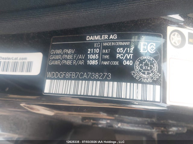 Aukcja sprzedaży 2012 Mercedes-benz C 250 4matic, vin: WDDGF8FB7CA738273, numer aukcji: 12625335