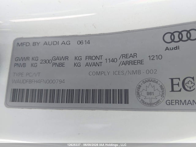 Продаж на аукціоні авто 2015 Audi A5 2.0t Progressiv, vin: WAUDFBFH4FN000794, номер лоту: 12625337