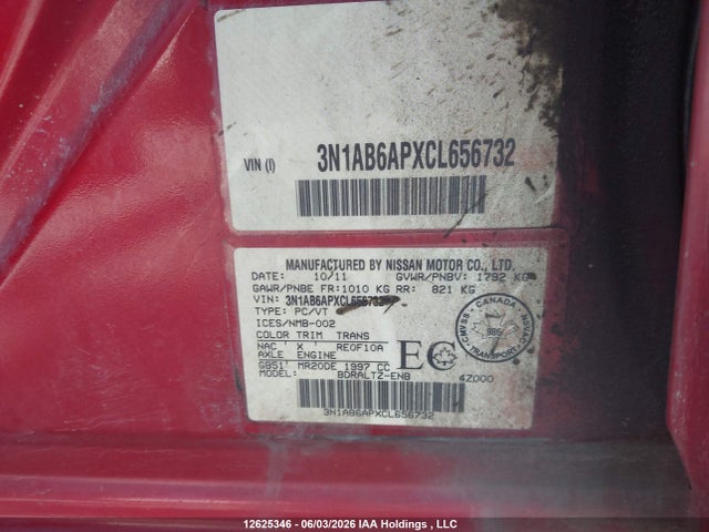 12625346 :رقم المزاد ، 3N1AB6APXCL656732 vin ، 2012 Nissan Sentra 2.0/2.0s/sr/2.0sl مزاد بيع