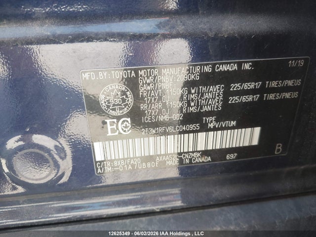 Продаж на аукціоні авто 2020 Toyota Rav4 Xle, vin: 2T3W1RFV6LC040955, номер лоту: 12625349