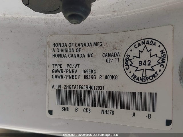 Продажа на аукционе авто 2011 Honda Civic Se, vin: 2HGFA1F65BH012931, номер лота: 12625353