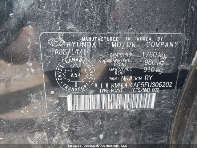 2015 Hyundai Elantra მანქანა იყიდება აუქციონზე, vin: KMHDH4AE5FU306202, აუქციონის ნომერი: 12625361