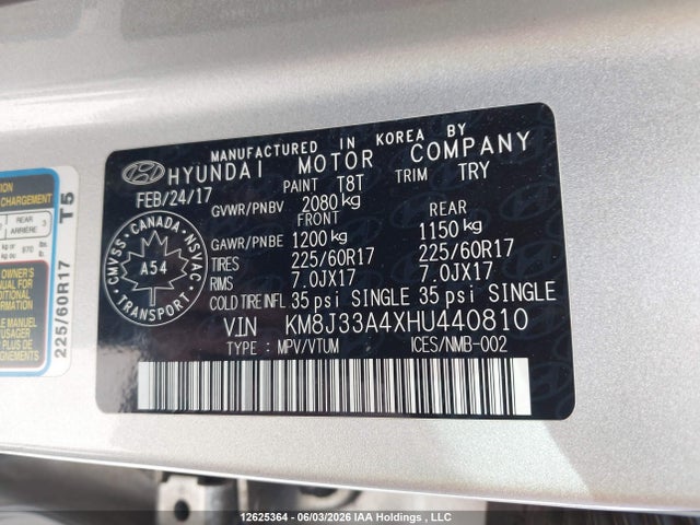 2017 Hyundai Tucson Limited/sport And Eco/se მანქანა იყიდება აუქციონზე, vin: KM8J33A4XHU440810, აუქციონის ნომერი: 12625364