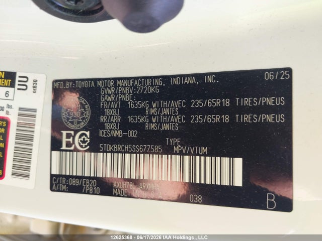 12625368 :رقم المزاد ، 5TDKBRCH5SS677585 vin ، 2025 Toyota Highlander Hybrid Xle/hybrid Xle Nightshade/hybrid Limited/hybrid Platinum/hybrid Limited 25th Ed مزاد بيع