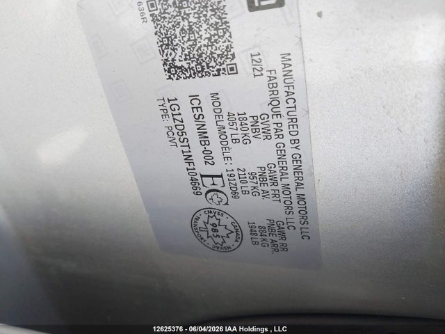 Продажа на аукционе авто 2022 Chevrolet Malibu Lt, vin: 1G1ZD5ST1NF104669, номер лота: 12625376