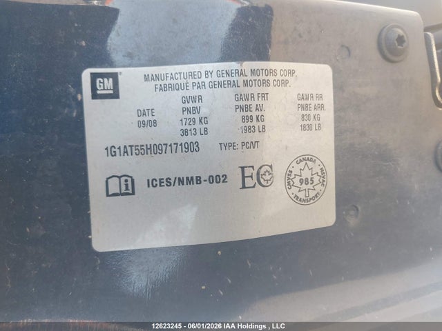 12623245 :رقم المزاد ، 1G1AT55H097171903 vin ، 2009 Chevrolet Cobalt Lt مزاد بيع