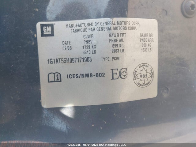 12623245 :رقم المزاد ، 1G1AT55H097171903 vin ، 2009 Chevrolet Cobalt Lt مزاد بيع