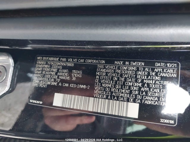 Aukcja sprzedaży 2022 Volvo V60 T6 R-design, vin: YV1A22SM7N1478809, numer aukcji: 12588501