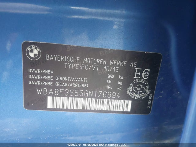 Aukcja sprzedaży 2016 Bmw 328i Xdrive, vin: WBA8E3G56GNT76994, numer aukcji: 12603270