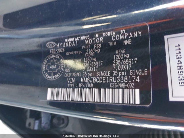 12608607 :رقم المزاد ، KM8JBCDE1RU338174 vin ، 2024 Hyundai Tucson Preferred Awd مزاد بيع