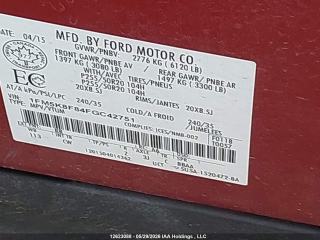 Продаж на аукціоні авто 2015 Ford Explorer Limited, vin: 1FM5K8F84FGC42751, номер лоту: 12623088