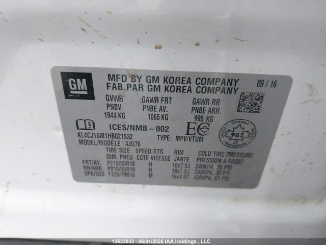 Auction sale of the 2017 Buick Encore Sport Touring, vin: KL4CJ1SM1HB021532, lot number: 12623033