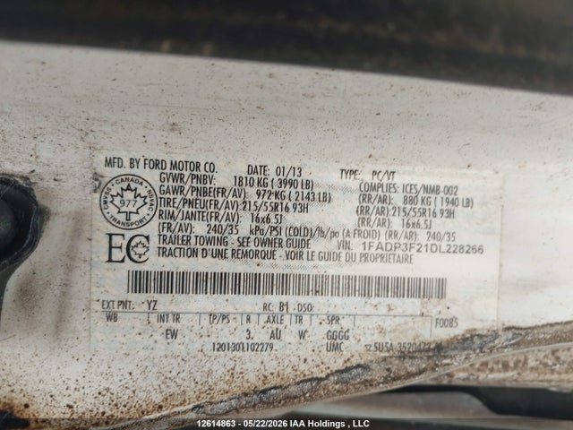 Продажа на аукционе авто 2013 Ford Focus Se, vin: 1FADP3F21DL228266, номер лота: 12614863