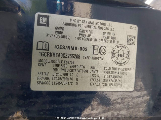 Auction sale of the 2012 Chevrolet Silverado 1500 Ls, vin: 1GCRKREA9CZ256208, lot number: 12617098
