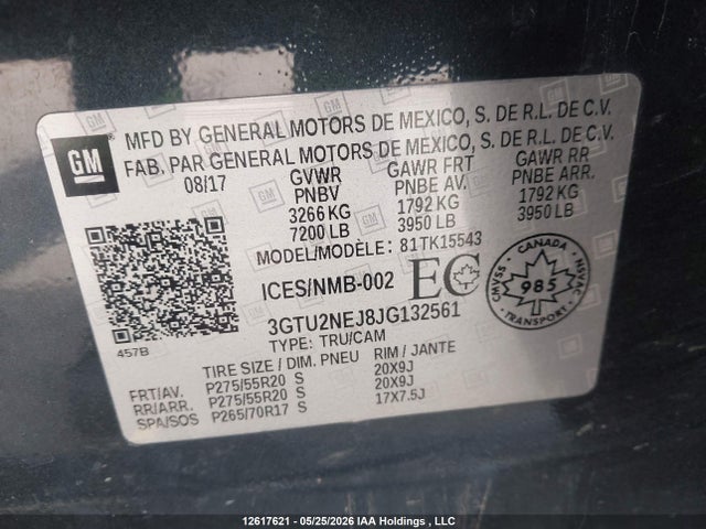 Продажа на аукционе авто 2018 Gmc Sierra 1500 Slt, vin: 3GTU2NEJ8JG132561, номер лота: 12617621