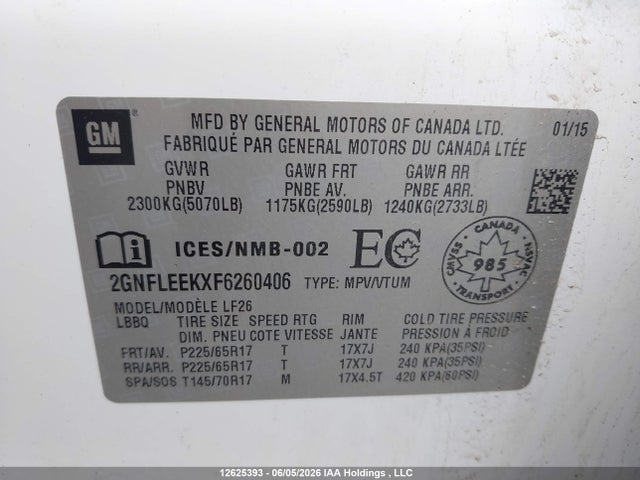Aukcja sprzedaży 2015 Chevrolet Equinox Ls, vin: 2GNFLEEKXF6260406, numer aukcji: 12625393