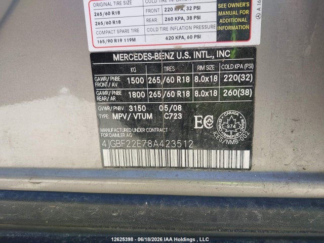 2008 Mercedes-benz Gl 320 Cdi 4matic მანქანა იყიდება აუქციონზე, vin: 4JGBF22E78A423512, აუქციონის ნომერი: 12625398
