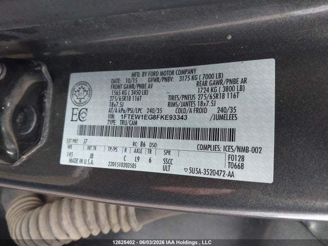 Ford F150 Supercrew 2015 1FTEW1EG8FKE93343 Image 9