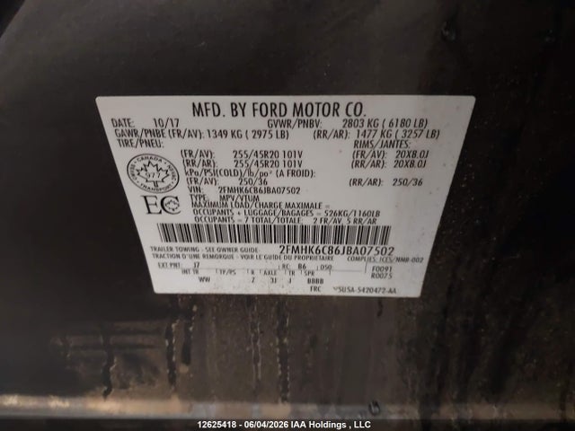 Aukcja sprzedaży 2018 Ford Flex Sel, vin: 2FMHK6C86JBA07502, numer aukcji: 12625418