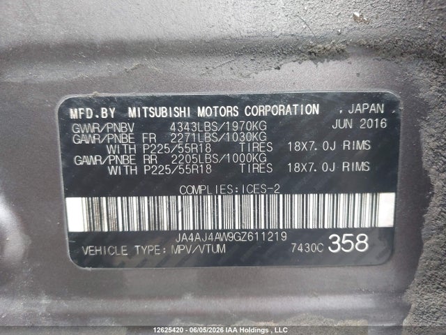 Aukcja sprzedaży 2016 Mitsubishi Rvr Gt, vin: JA4AJ4AW9GZ611219, numer aukcji: 12625420