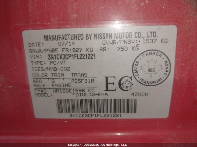 Продаж на аукціоні авто 2015 Nissan Micra, vin: 3N1CK3CP1FL221221, номер лоту: 12625427