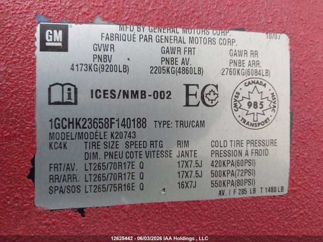 Aukcja sprzedaży 2008 Chevrolet Silverado K2500 Heavy Duty, vin: 1GCHK23658F140188, numer aukcji: 12625442