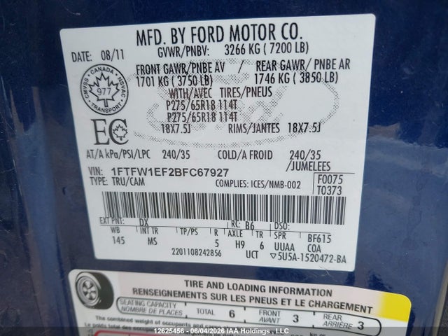 Aukcja sprzedaży 2011 Ford F150 Supercrew, vin: 1FTFW1EF2BFC67927, numer aukcji: 12625456