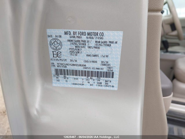 Aukcja sprzedaży 2008 Ford Escape Xlt, vin: 1FMCU93128KE28206, numer aukcji: 12625467