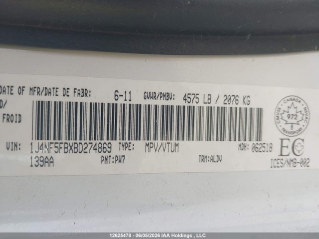 Aukcja sprzedaży 2011 Jeep Compass Limited, vin: 1J4NF5FBXBD274869, numer aukcji: 12625478
