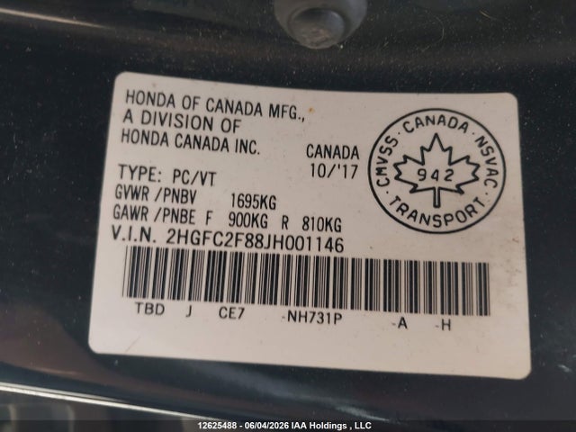 Honda Civic Ex 4dr 2018 2HGFC2F88JH001146 Image 9