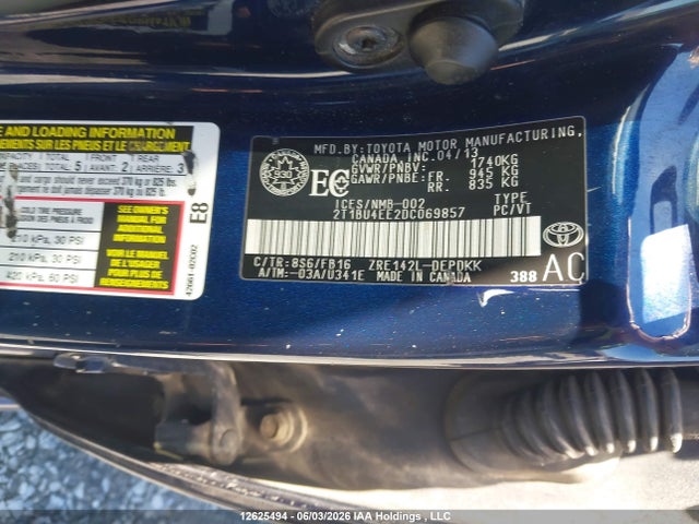 12625494 :رقم المزاد ، 2T1BU4EE2DC069857 vin ، 2013 Toyota Corolla Ce مزاد بيع