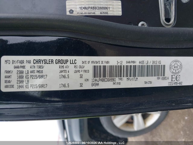 2012 Jeep Patriot Sport/north მანქანა იყიდება აუქციონზე, vin: 1C4NJPAB8CD609961, აუქციონის ნომერი: 12625503