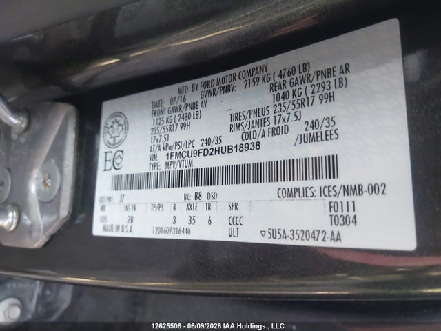 Ford ESCAPE S 2017 1FMCU9FD2HUB18938 Image 9