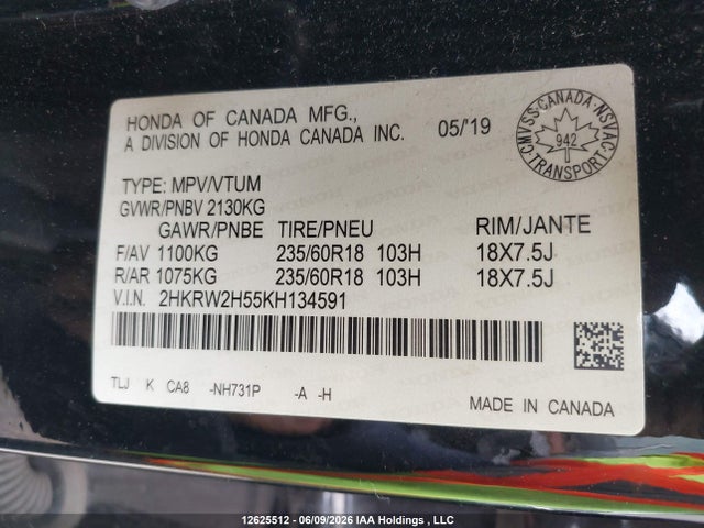 2HKRW2H55KH134591 Honda CR-V EX
