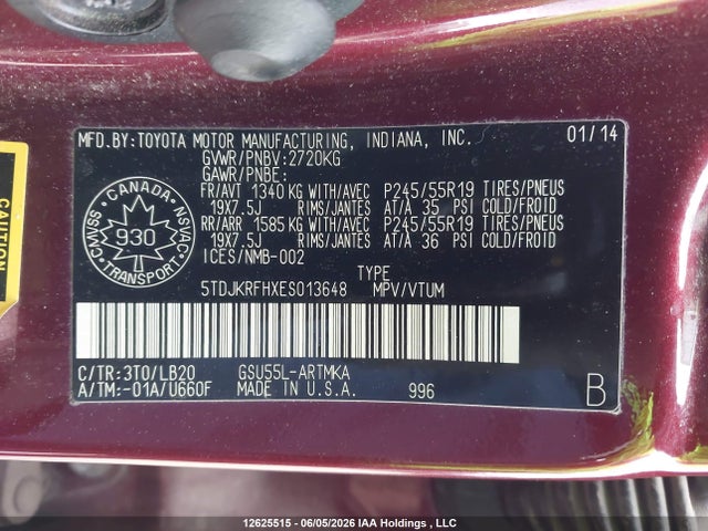 5TDJKRFHXES013648 Toyota Highlander Xle